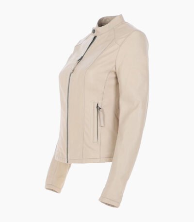 Women's Leather Biker Jacket Beige Cicero
