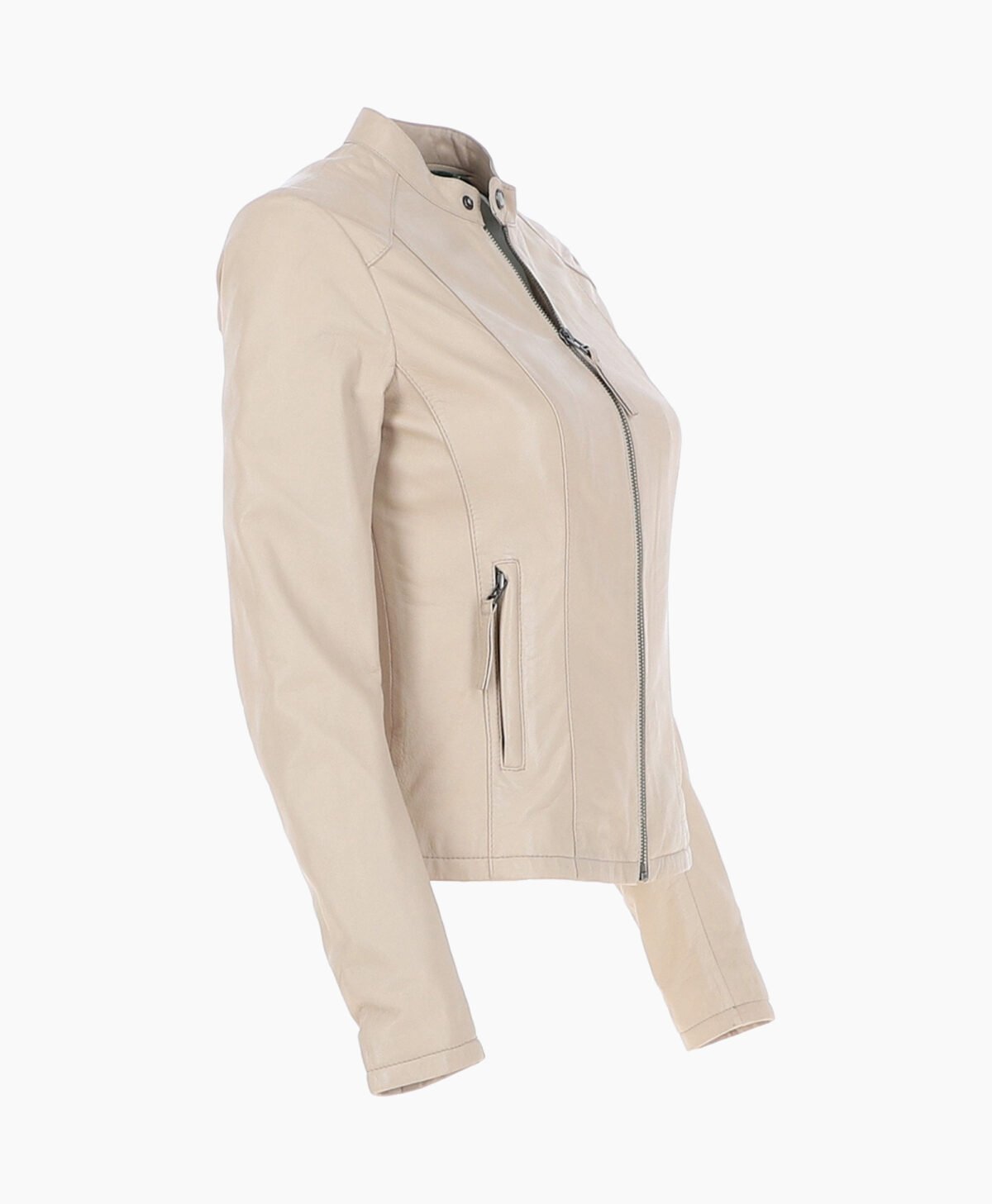Women's Leather Biker Jacket Beige Cicero