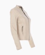Women's Leather Biker Jacket Beige Cicero