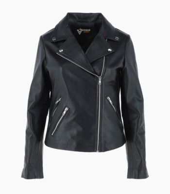Women's Leather Biker Jacket Black Amsterdam