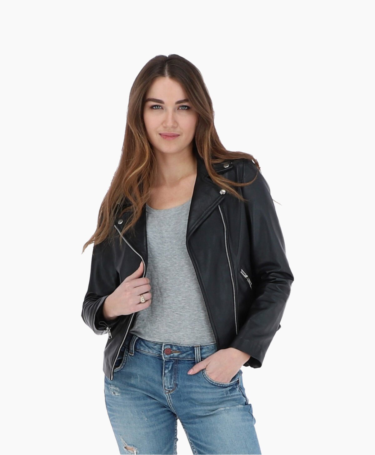 Women's Leather Biker Jacket Black Amsterdam
