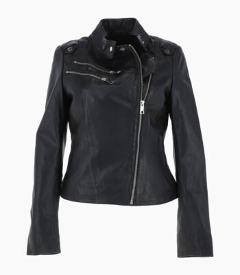 Women's Leather Biker Jacket Black Kodiak