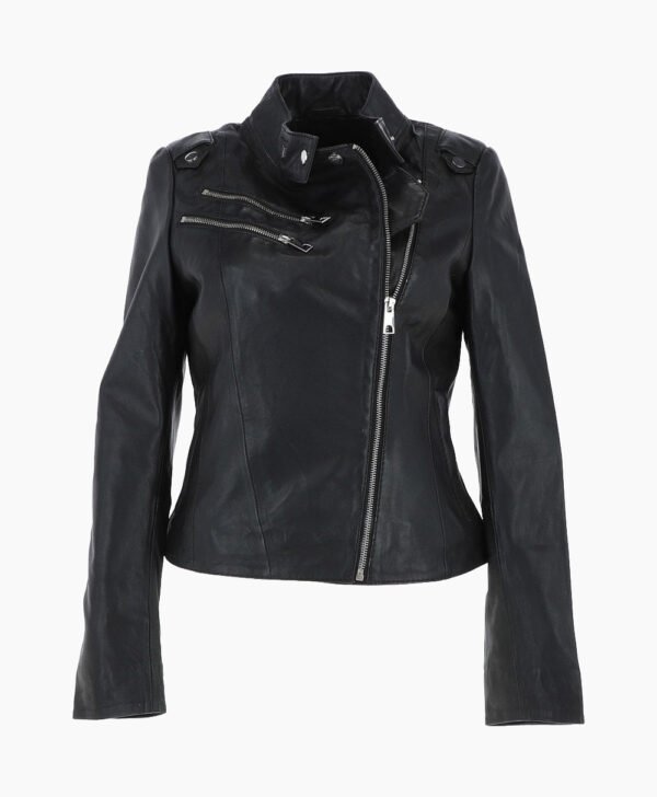 Women's Leather Biker Jacket Black Kodiak