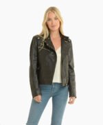 Women's Leather Biker Jacket Black Kodiak