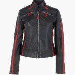 Women's Leather Biker Jacket Black Red Rockford