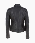 Women's Leather Biker Jacket Black Red Rockford