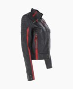 Women's Leather Biker Jacket Black Red Rockford