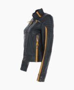 Women's Leather Biker Jacket Black Yellow Rockford