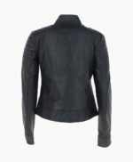 Women's Leather Biker Jacket Black Yellow Rockford