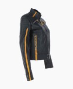 Women's Leather Biker Jacket Black Yellow Rockford
