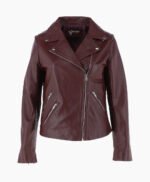 Women's Leather Biker Jacket Burgundy Amsterdam