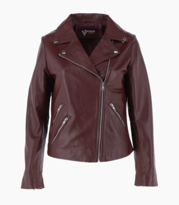 Women's Leather Biker Jacket Burgundy Amsterdam