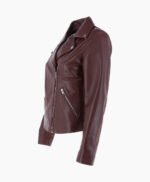 Women's Leather Biker Jacket Burgundy Amsterdam