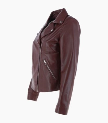 Women's Leather Biker Jacket Burgundy Amsterdam