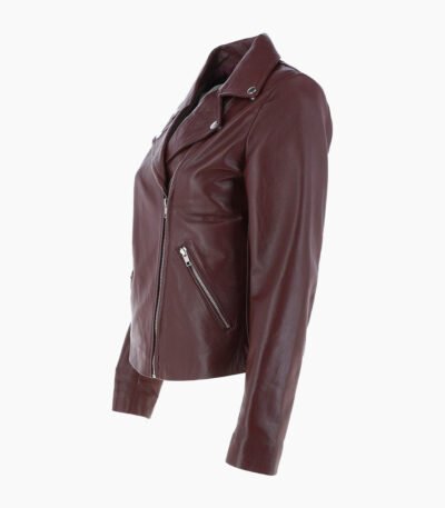 Women's Leather Biker Jacket Burgundy Amsterdam