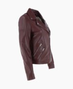 Women's Leather Biker Jacket Burgundy Amsterdam