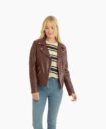 Women's Leather Biker Jacket Burgundy Amsterdam