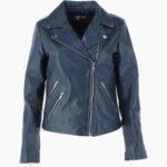Women's Leather Biker Jacket Navy Amsterdam