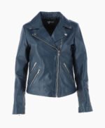 Women's Leather Biker Jacket Navy Amsterdam