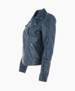 Women's Leather Biker Jacket Navy Amsterdam