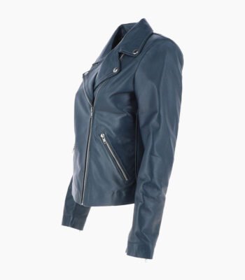Women's Leather Biker Jacket Navy Amsterdam
