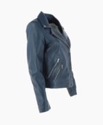 Women's Leather Biker Jacket Navy Amsterdam