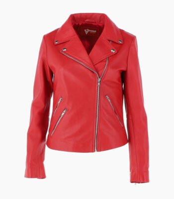 Women's Leather Biker Jacket Red Amsterdam