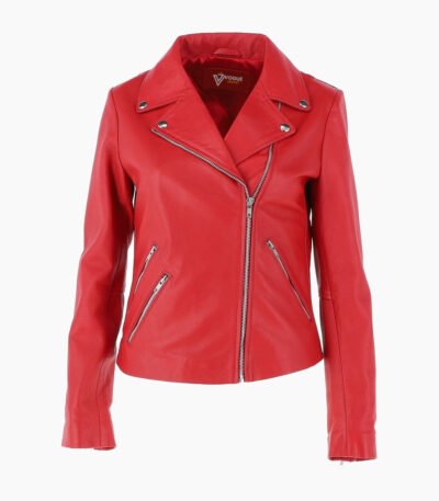 Women's Leather Biker Jacket Red Amsterdam
