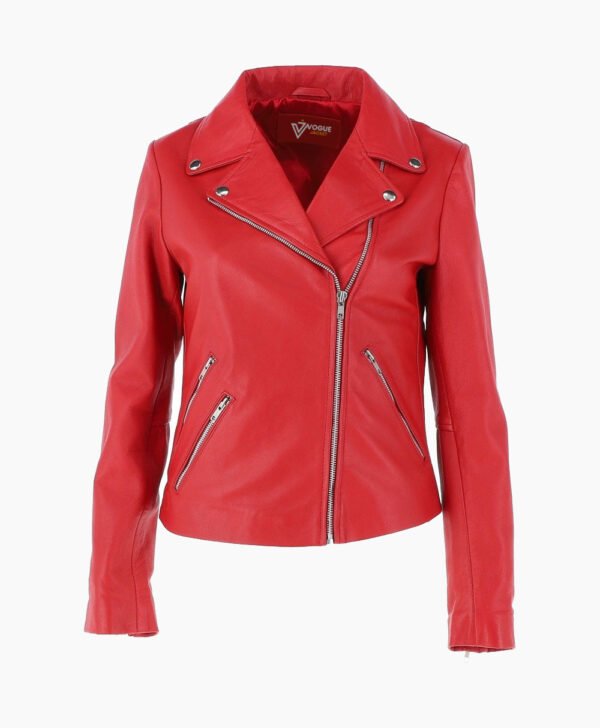 Women's Leather Biker Jacket Red Amsterdam