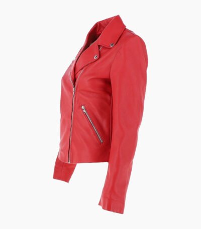 Women's Leather Biker Jacket Red Amsterdam