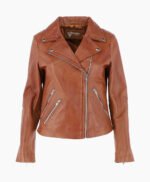 Women's Leather Biker Jacket Tan Amsterdam