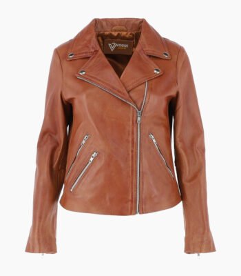 Women's Leather Biker Jacket Tan Amsterdam