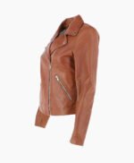 Women's Leather Biker Jacket Tan Amsterdam