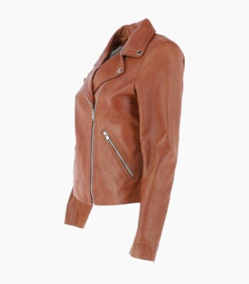 Women's Leather Biker Jacket Tan Amsterdam