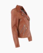 Women's Leather Biker Jacket Tan Amsterdam
