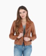 Women's Leather Biker Jacket Tan Amsterdam