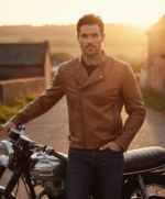 Leather Biker Jacket Tan Charleston