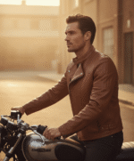 Leather Biker Jacket Tan Charleston