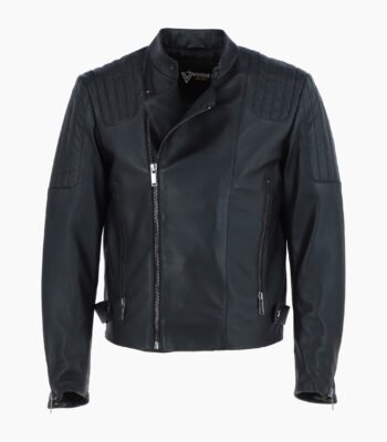 Men's Leather Biker Jacket Black Charleston