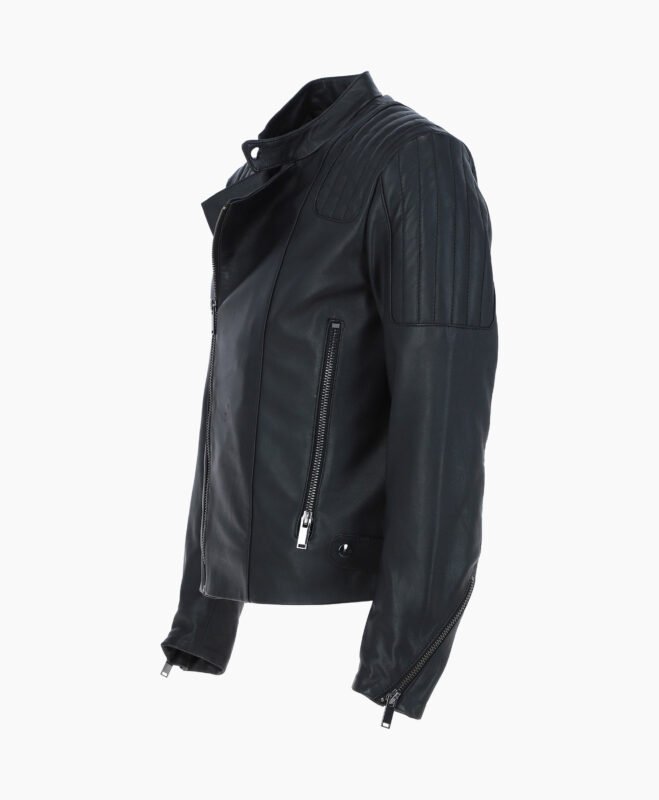 Men's Leather Biker Jacket Black Charleston