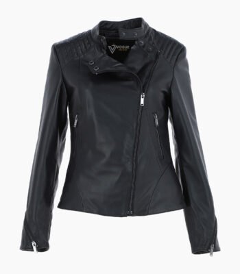 Women's Leather Biker Jacket Black Mundelein