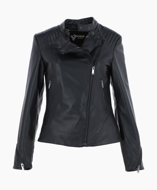 Women's Leather Biker Jacket Black Mundelein