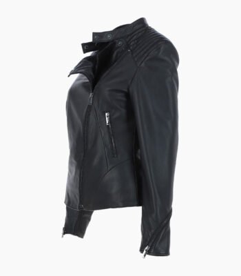 Women's Leather Biker Jacket Black Mundelein