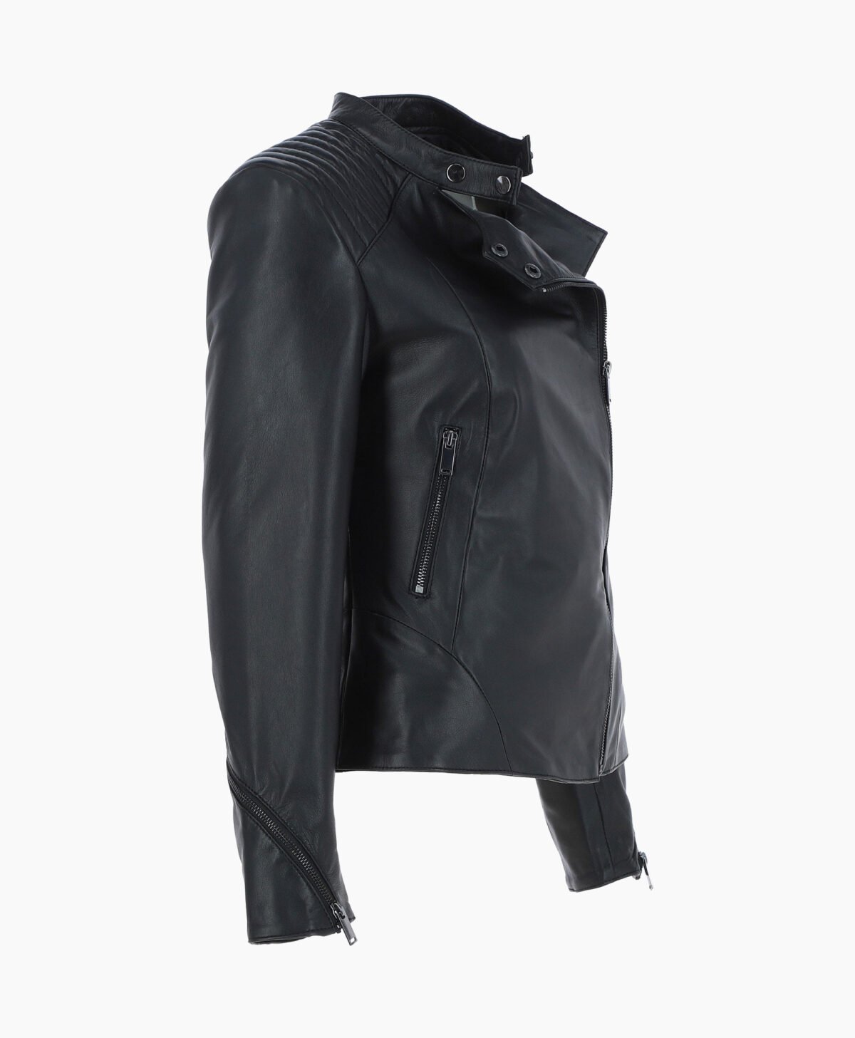 Women's Leather Biker Jacket Black Mundelein