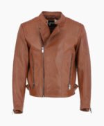 Men's Leather Biker Jacket Tan Charleston