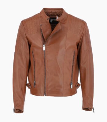 Men's Leather Biker Jacket Tan Charleston