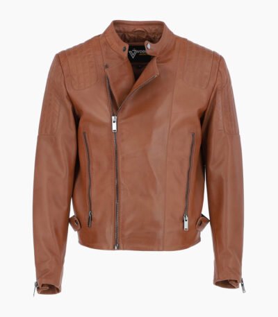 Men's Leather Biker Jacket Tan Charleston