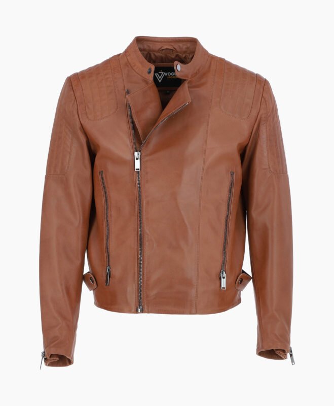 Men's Leather Biker Jacket Tan Charleston