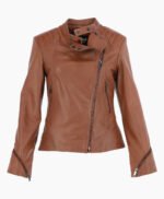 Women's Leather Biker Jacket Tan Mundelein
