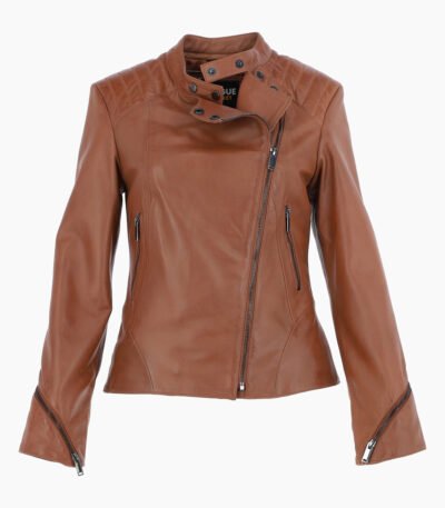 Women's Leather Biker Jacket Tan Mundelein